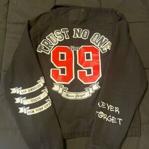 Medium Black Denim Jacket with Red accents